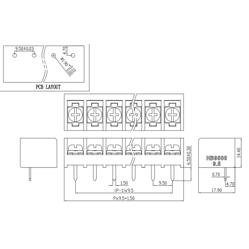 Conector de terminal de terminal de tipos de cerca de 9.5 mm